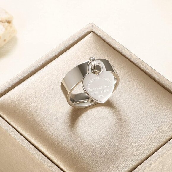 Rings with Charms for Girlfriend, 6mm Heart Dangle Ring Graducation Gift 18k Gol - Picture 3 of 6